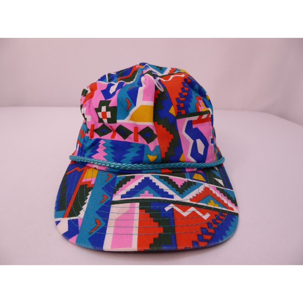 VTG 90s Nissin Snapback Rope Hat Aztec‎ Print Colorful Skater Streetwear Cap Hat